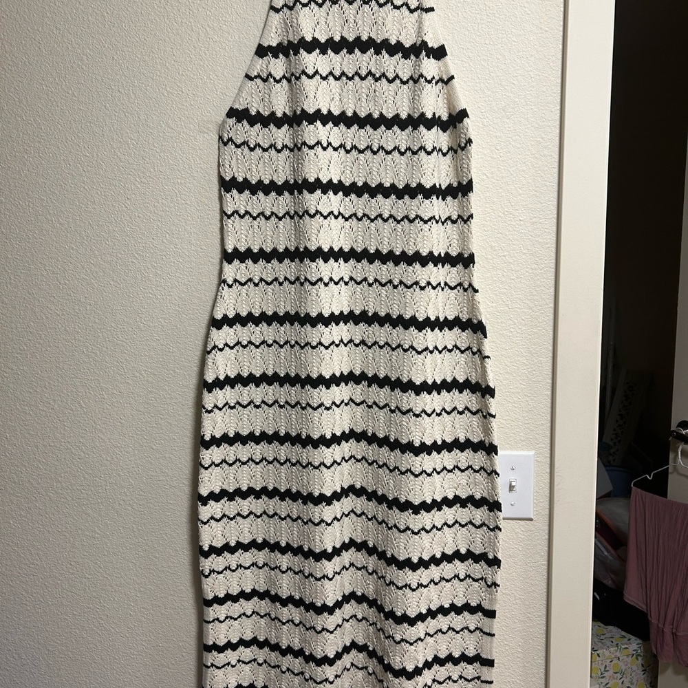 NWT H&M Crocheted Black and White Striped Midi Dress Size Large